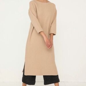 Elizabeth Suzann Reece Dress In Fawn Wool Long Sleeve Midi Dress